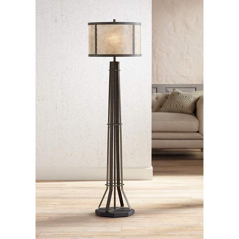 Image 1 Winston Textured Bronze Industrial Floor Lamp Mica Shade