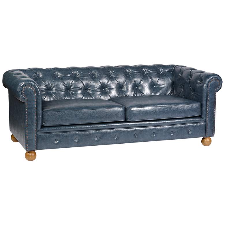 Image 2 Winston1060 80" Wide Blue Bonded Leather Vintage Sofa