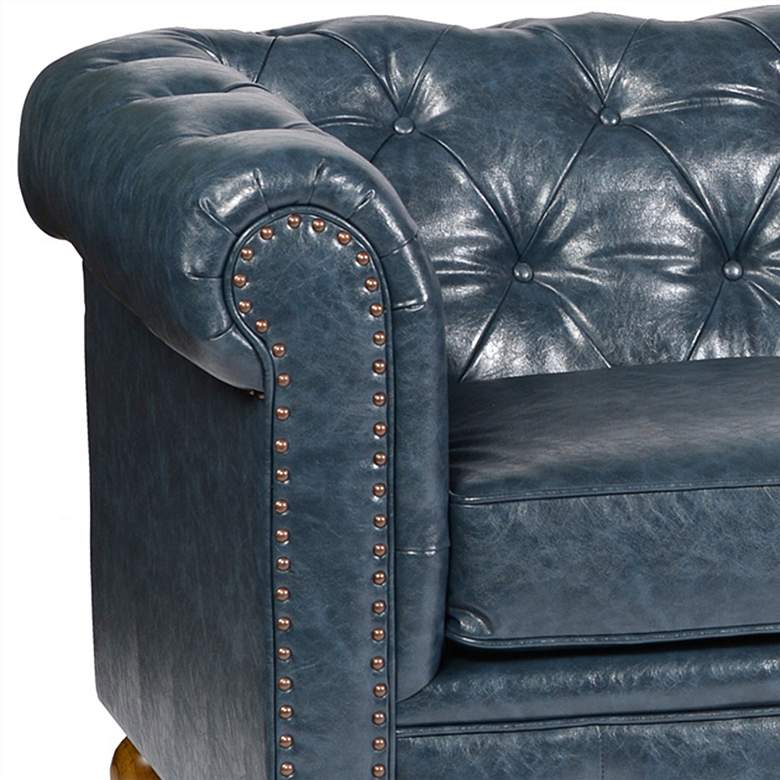 Image 3 Winston1060 80" Wide Blue Bonded Leather Vintage Sofa more views