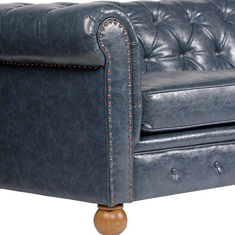 Image 4 Winston1060 80" Wide Blue Bonded Leather Vintage Sofa more views