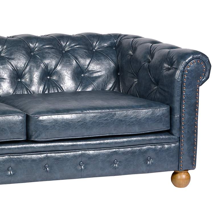Image 5 Winston1060 80" Wide Blue Bonded Leather Vintage Sofa more views