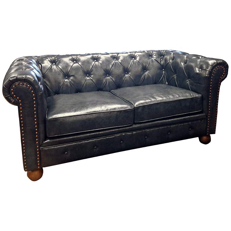 Image 1 Winston1060 Blue Bonded Leather Vintage Loveseat