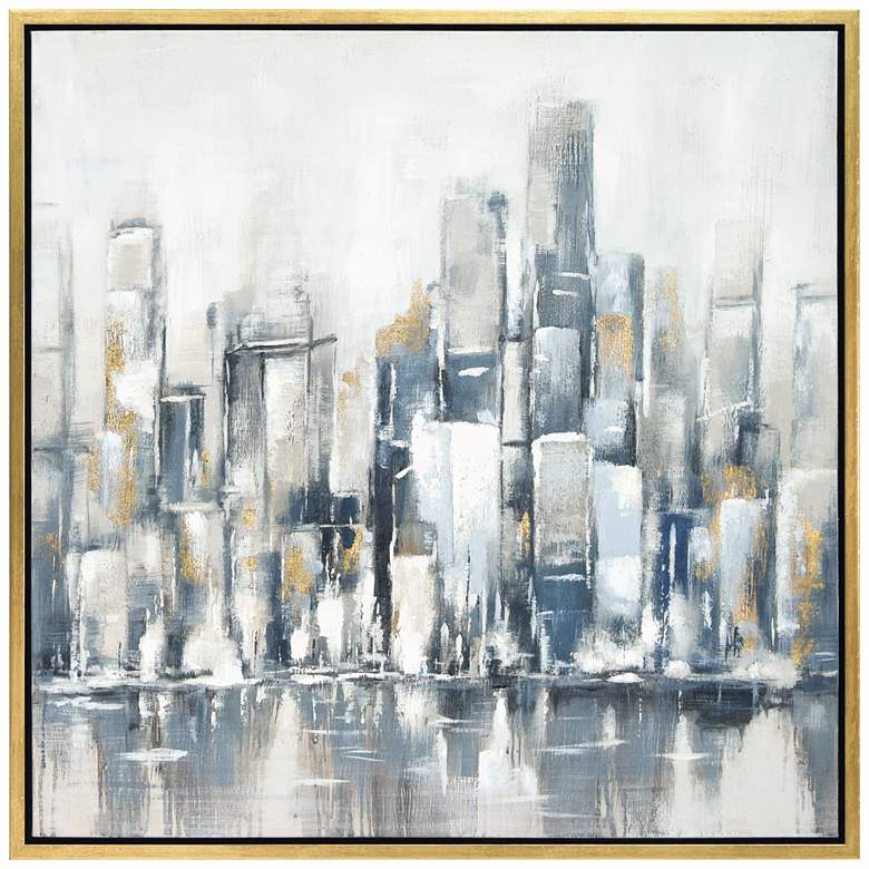 Image 3 Winter Cityscape 36" Square Metallic Framed Canvas Wall Art