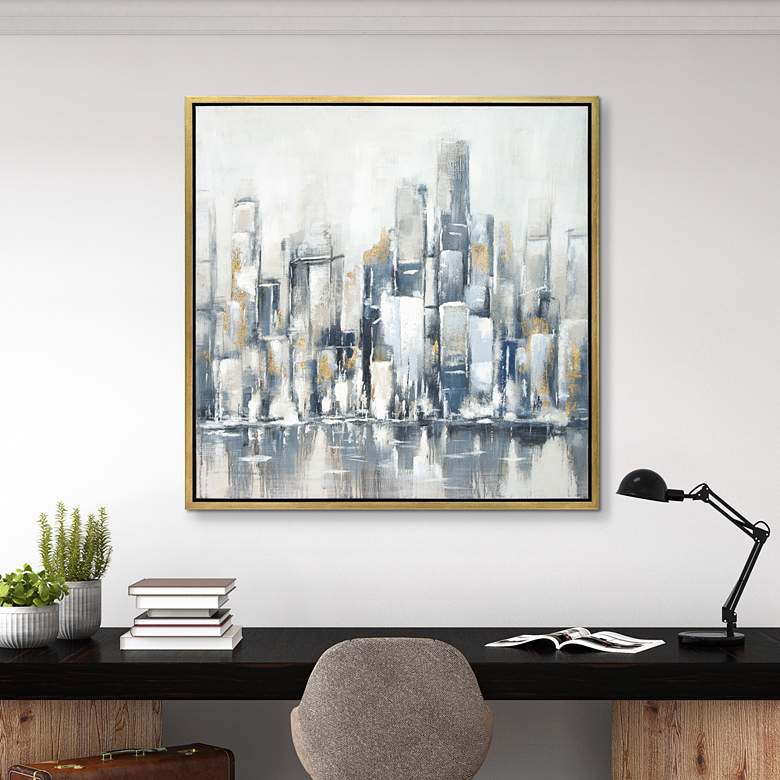 Image 2 Winter Cityscape 36" Square Metallic Framed Canvas Wall Art