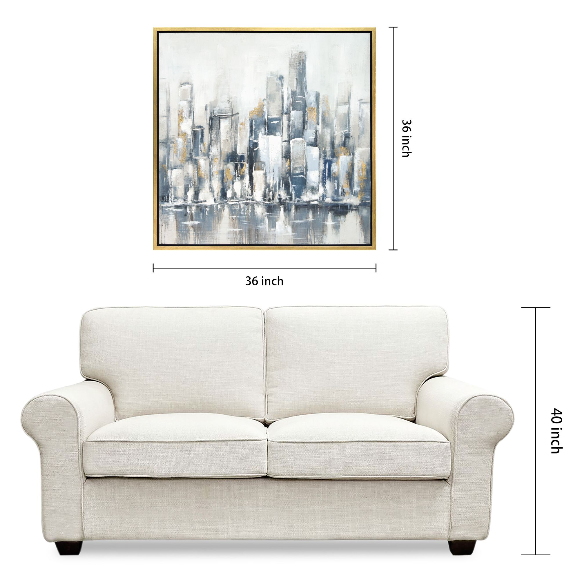 Winter Cityscape 36" Square Metallic Framed Canvas Wall Art in scene