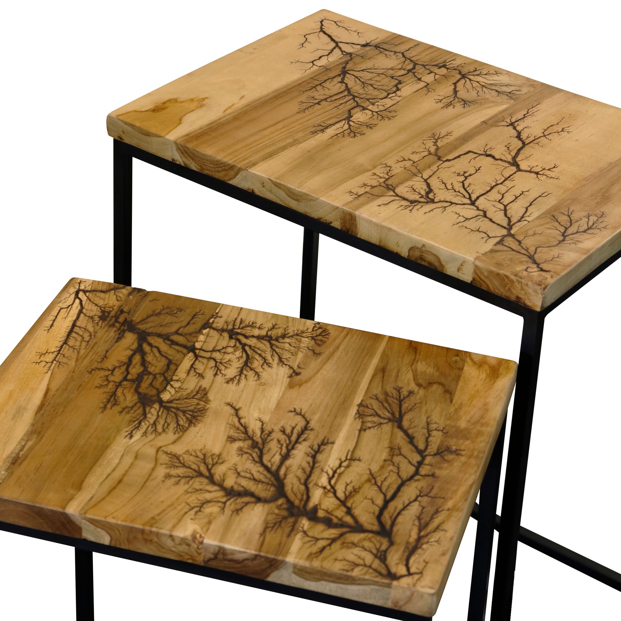 Image 2 Winter Natural Brown And Black Rectangular Nesting Side Table Set of 2 more views