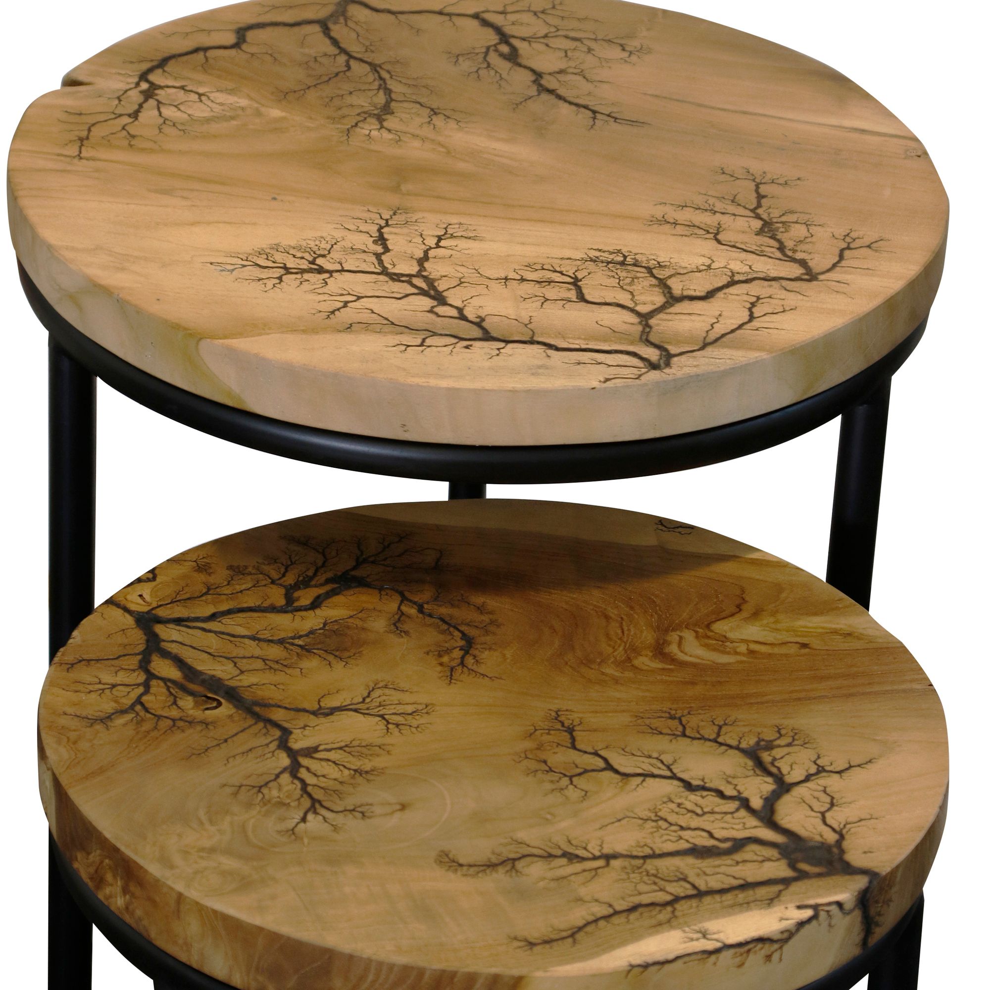Image 2 Winter Natural Brown And Black Round Nesting Side Table Set of 2 more views