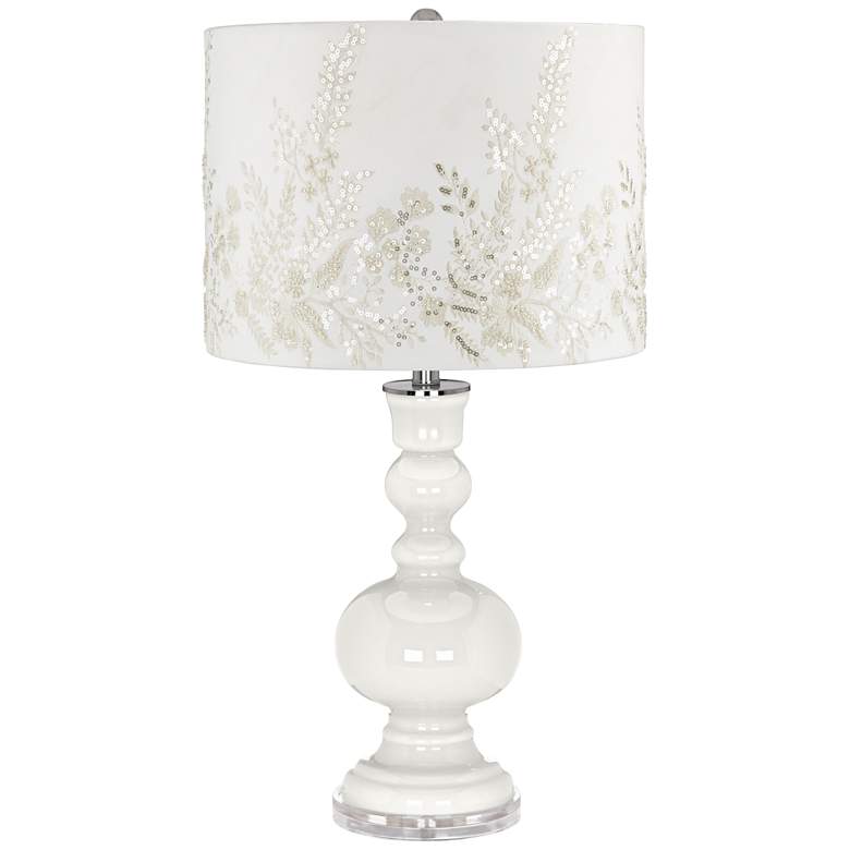 Winter White Apothecary Table Lamp w/ White Gold Beading Shade