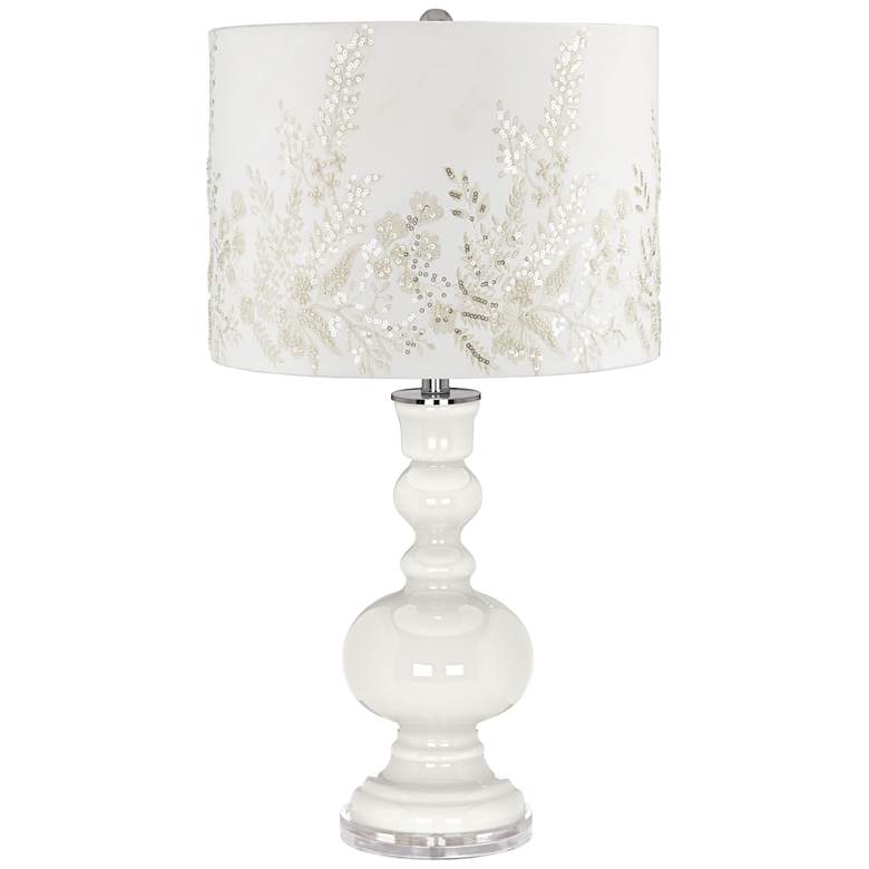 Image 1 Winter White Apothecary Table Lamp w/ White Gold Beading Shade
