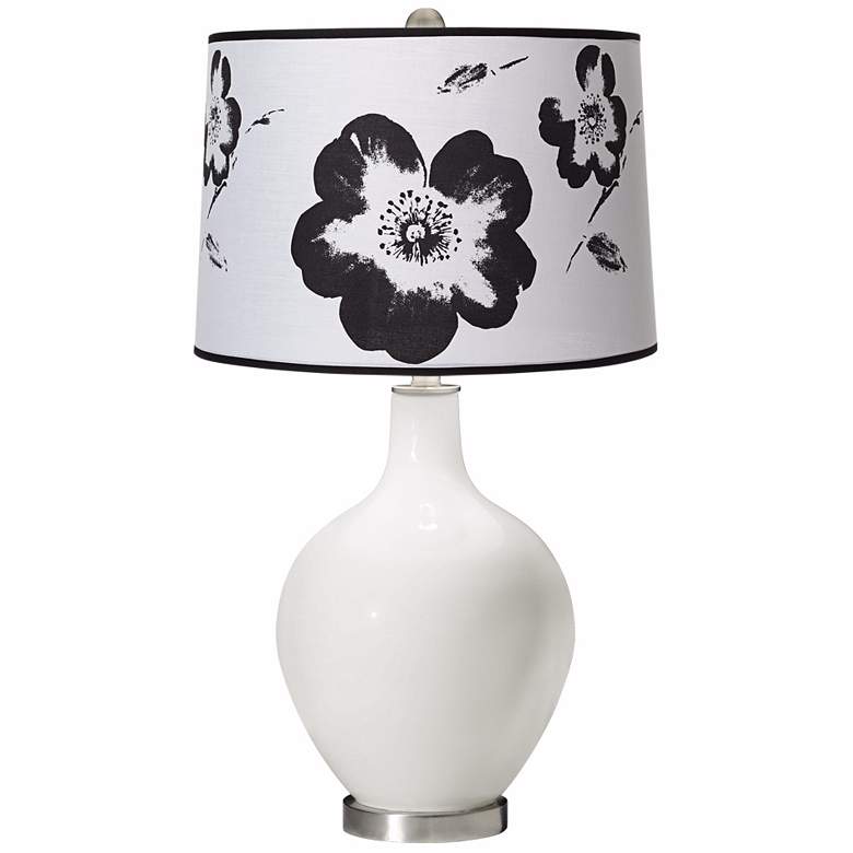 Image 1 Winter White Black and White Flower Shade Ovo Table Lamp