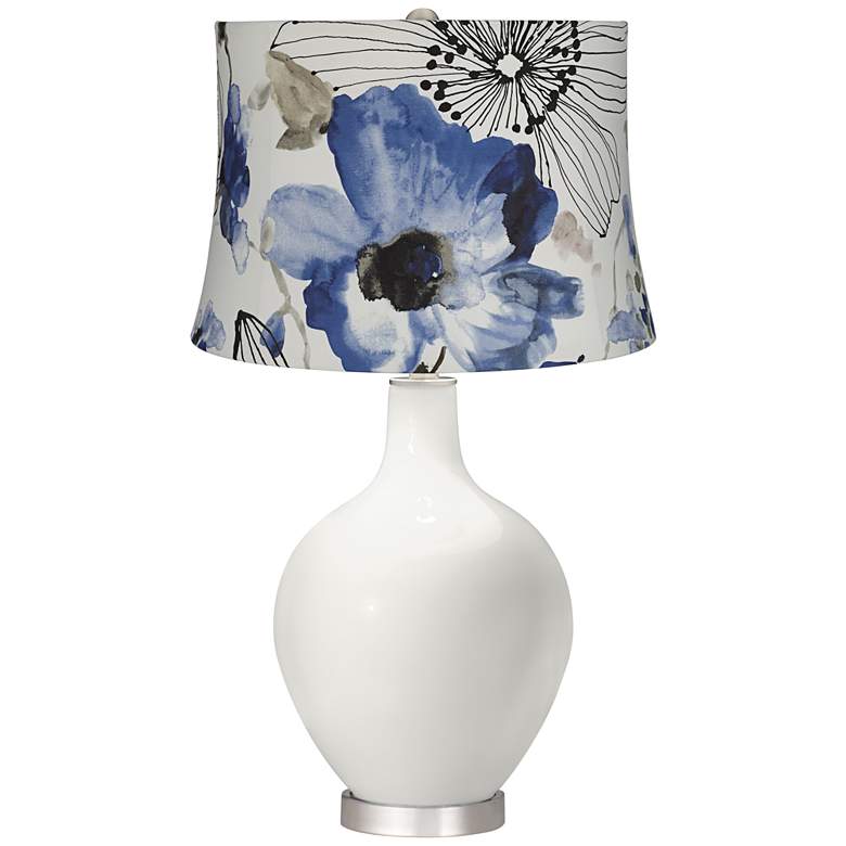Image 1 Winter White Blue Watercolor Flowers Ovo Table Lamp