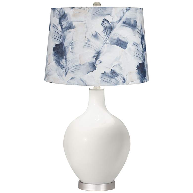 Image 1 Winter White Blue Watercolor Palm Shade Ovo Table Lamp