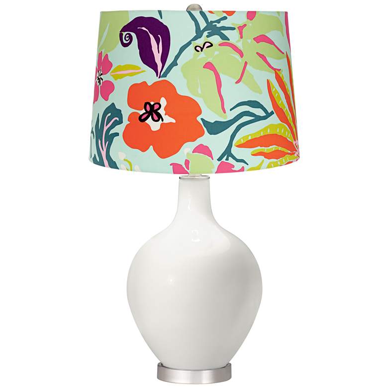 Image 1 Winter White Bright Tropical Shade Ovo Table Lamp
