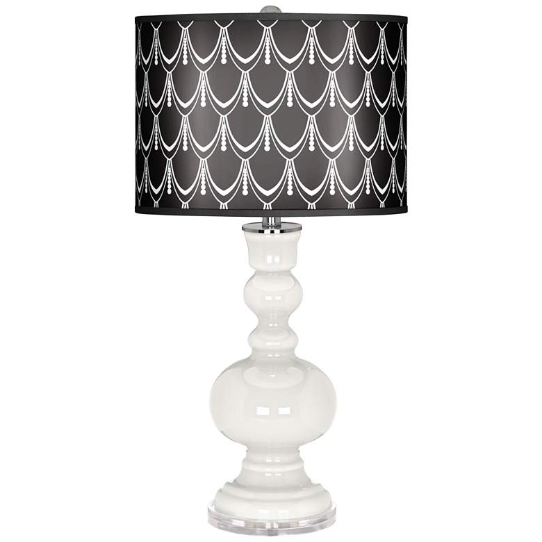 Winter White Deco Pearls Black Shade Apothecary Table Lamp