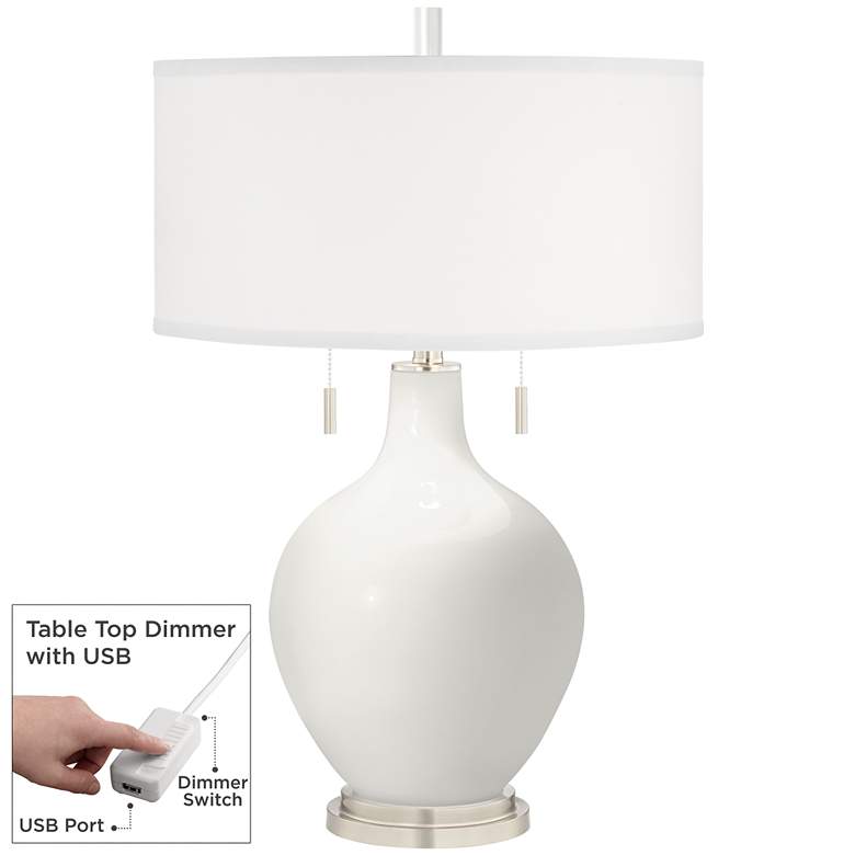 Image 1 Winter White Designer Color Modern Table Lamp with USB Dimmer