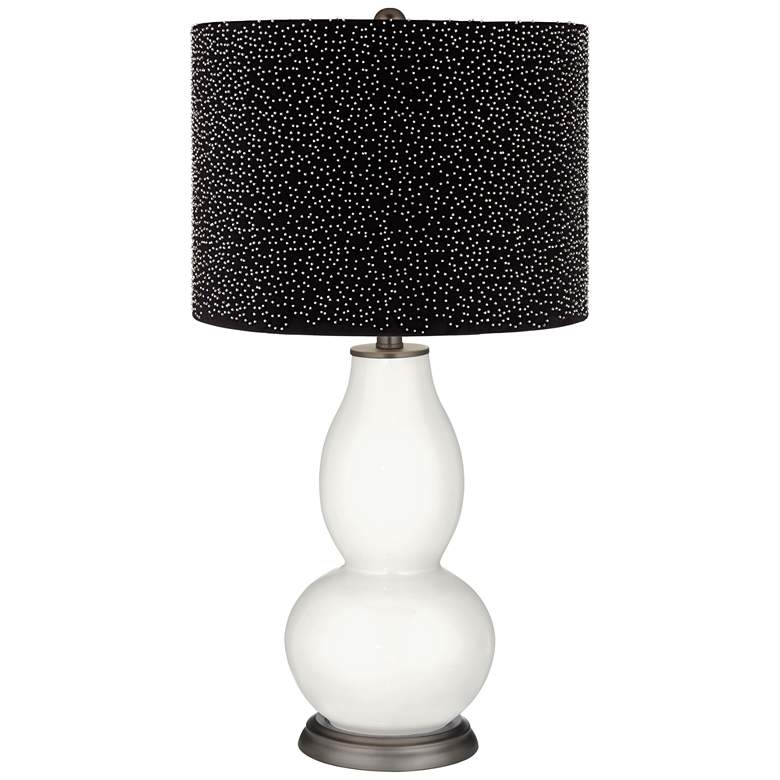 Image 1 Winter White Double Gourd Table Lamp w/ Black Scatter Gold Shade