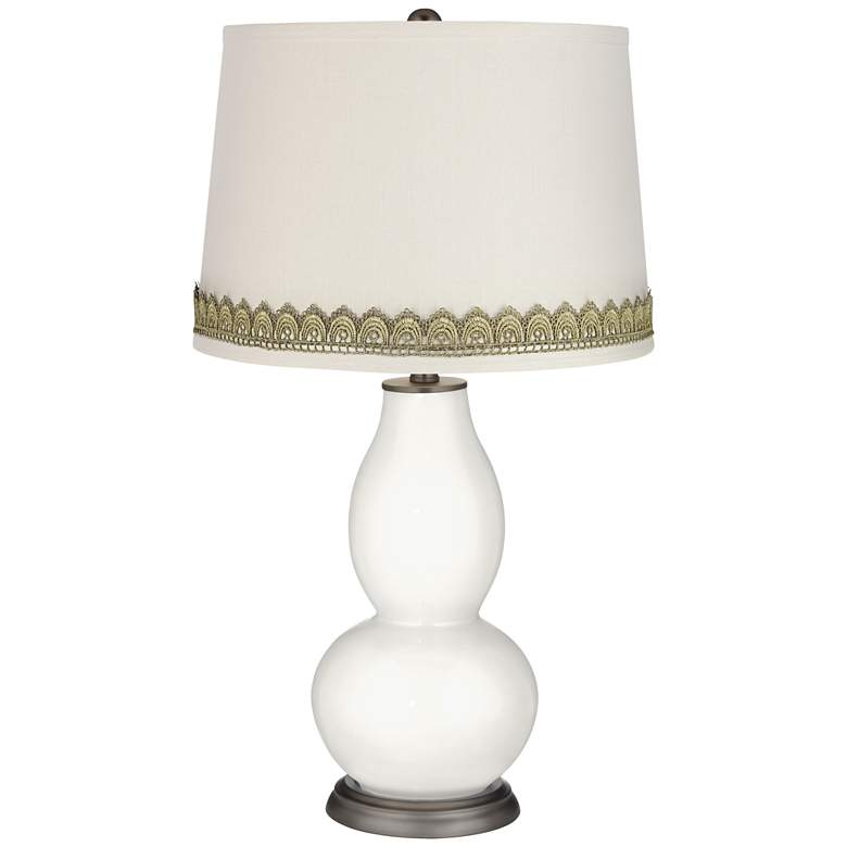 Image 1 Winter White Double Gourd Table Lamp with Scallop Lace Trim