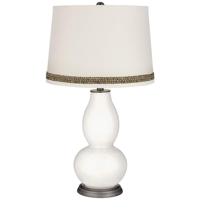 Image 1 Winter White Double Gourd Table Lamp with Wave Braid Trim