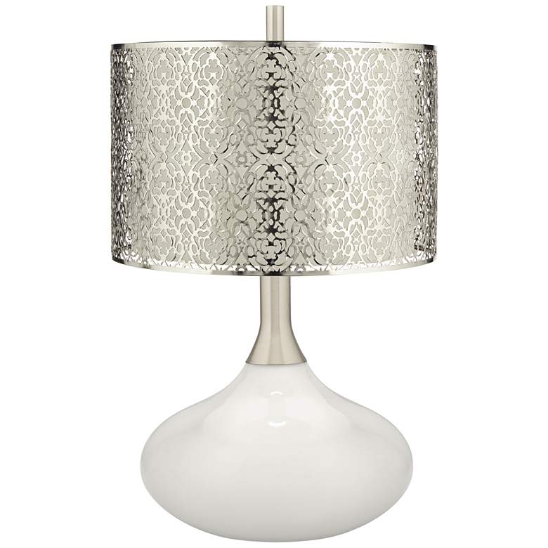 Image 1 Winter White Felix Lamp w/ Nickel Laser Cut Shade