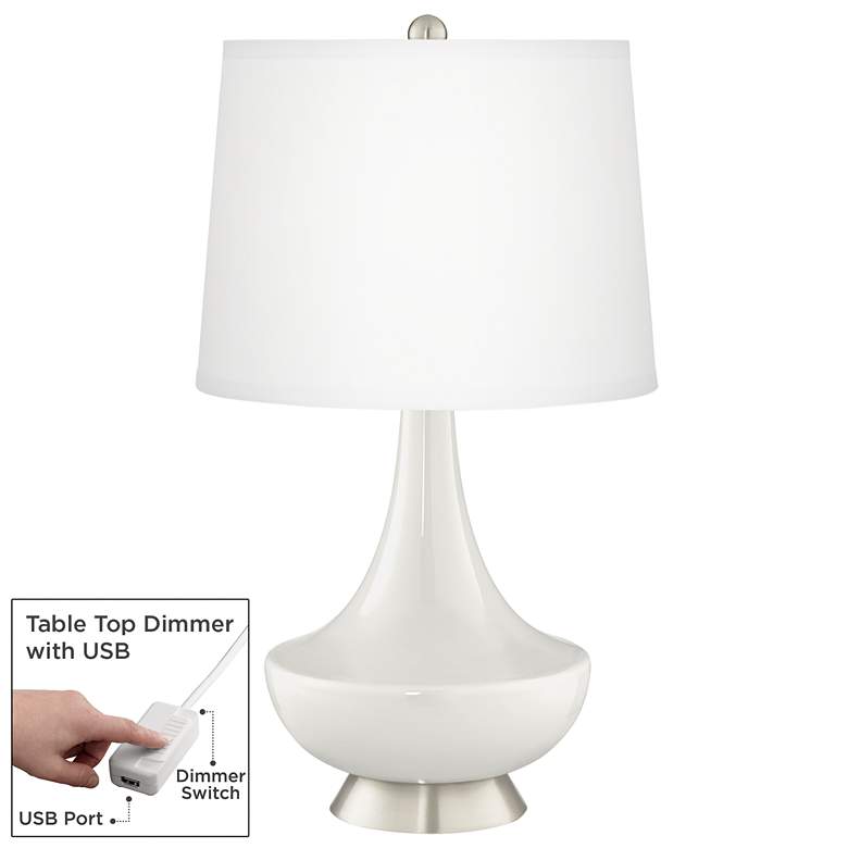 Image 1 Winter White Gillan Glass Table Lamp with Dimmer