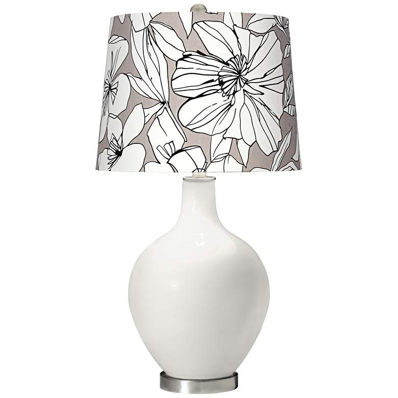 Image 1 Winter White Graphic Floral Shade Ovo Table Lamp