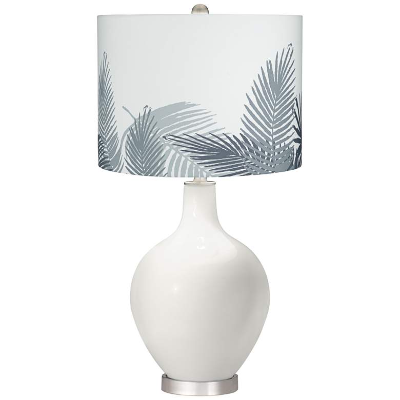Image 1 Winter White Gray Palm Leaf Shade Ovo Table Lamp