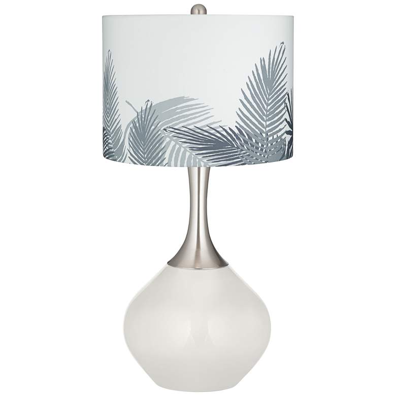 Image 1 Winter White Gray Palm Leaf Shade Spencer Table Lamp