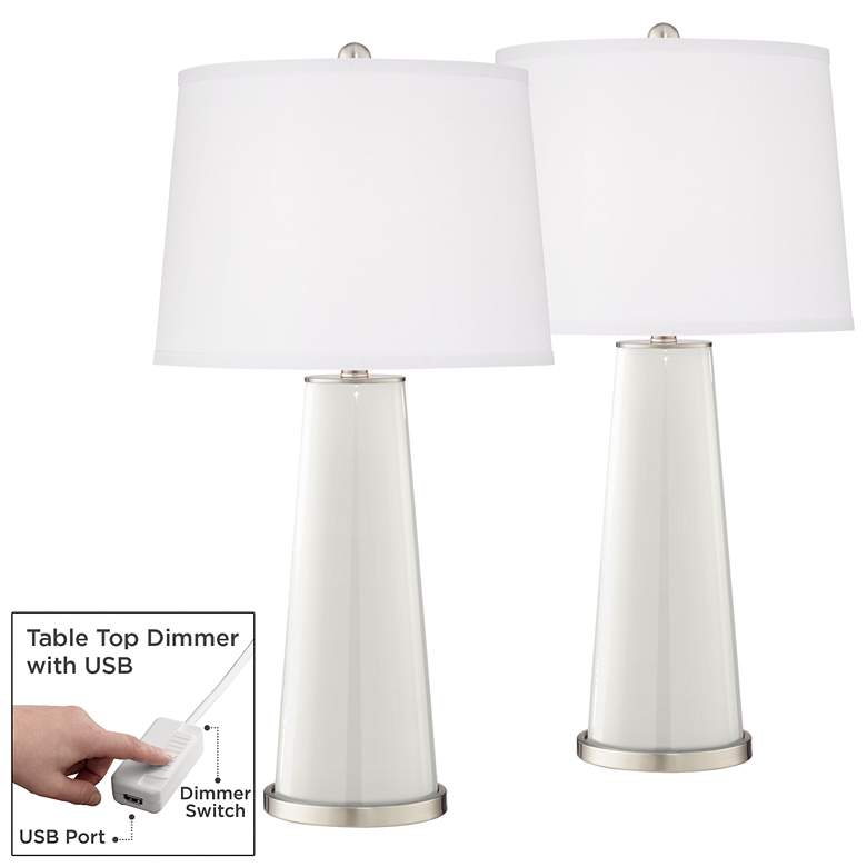 Image 1 Winter White Leo Table Lamp Set of 2 with Dimmers