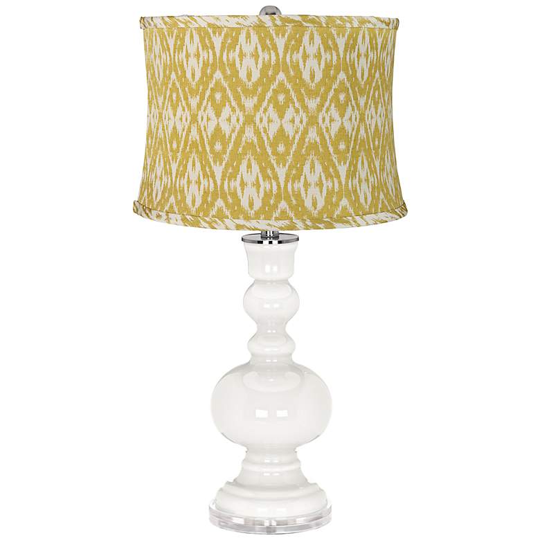 Image 1 Winter White Mustard Yellow Ikat Drum Shade Apothecary Table Lamp