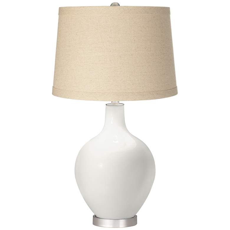Image 1 Winter White Oatmeal Linen Shade Ovo Table Lamp
