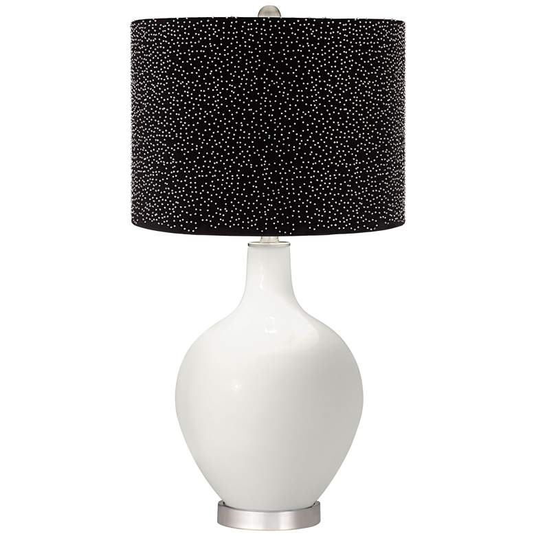 Image 1 Winter White Ovo Table Lamp w/ Black Scatter Gold Shade