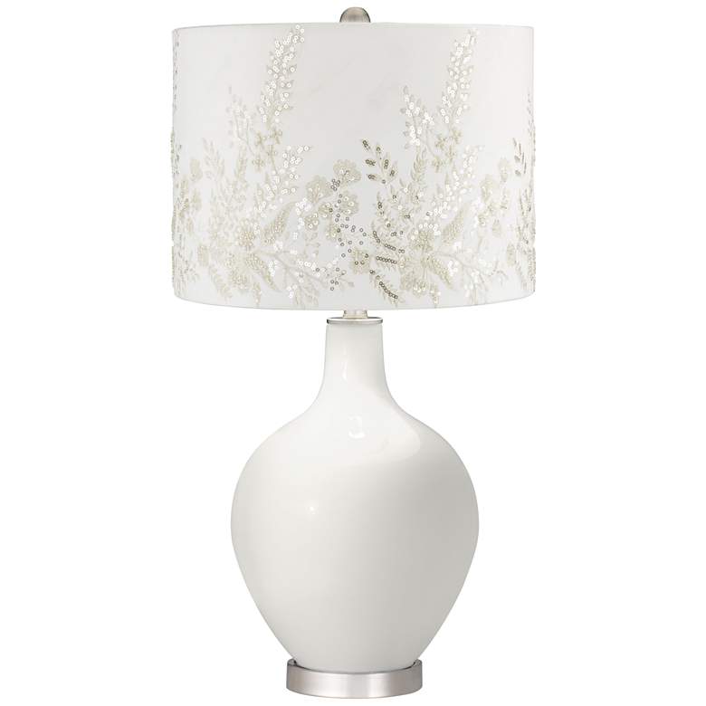 Image 1 Winter White Ovo Table Lamp w/ White Gold Beading Shade