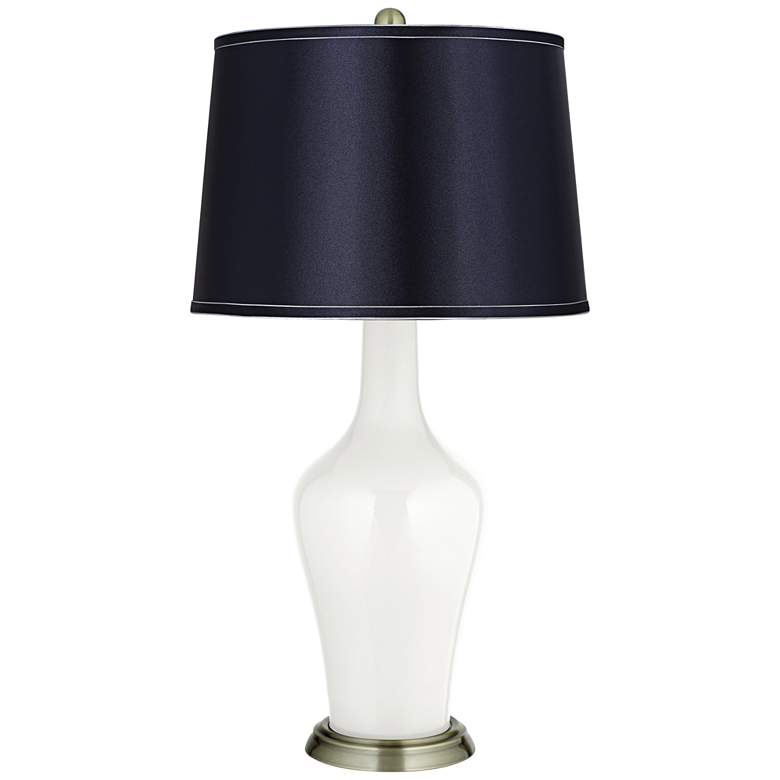 Image 1 Winter White Satin Navy Shade Anya Table Lamp