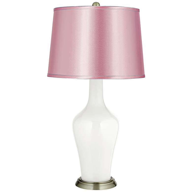 Image 1 Winter White Satin Pale Pink Shade Anya Table Lamp