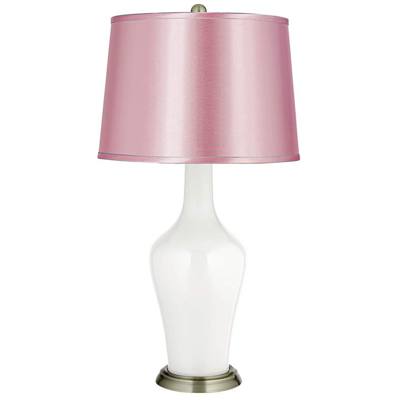 Image 1 Winter White Satin Pale Pink Shade Anya Table Lamp