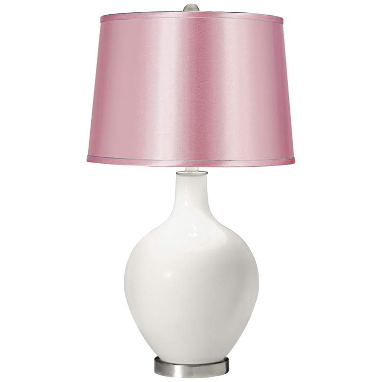 Image 1 Winter White Satin Pale Pink Shade Ovo Table Lamp