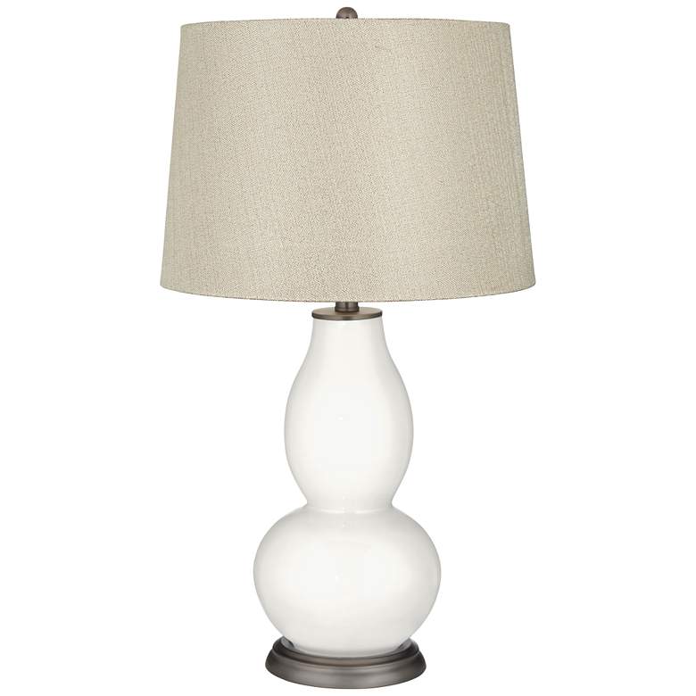 Image 1 Winter White Textured Linen Silver Shade Double Gourd Lamp