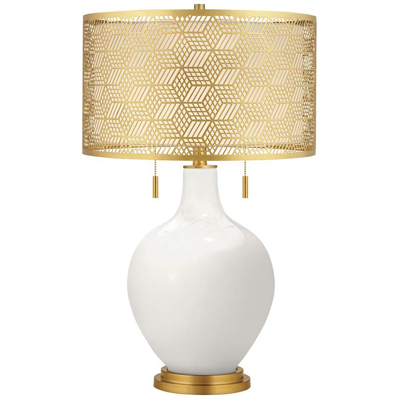 Image 1 Winter White Toby Brass Metal Shade Table Lamp