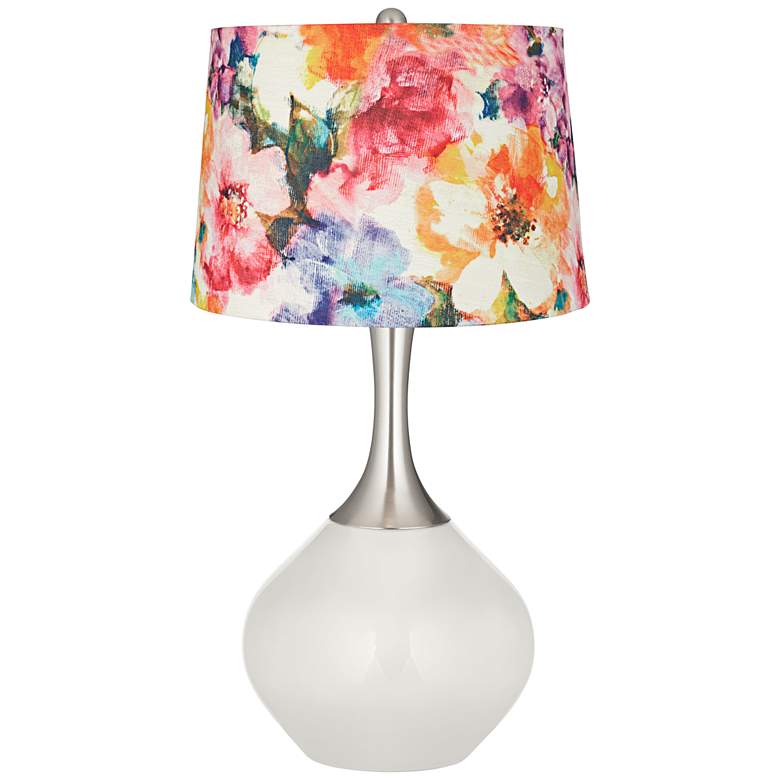 Image 1 Winter White Watercolor Flower Shade Spencer Table Lamp
