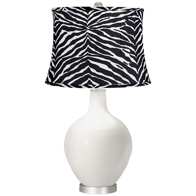 Image 1 Winter White Zebra Stripe Shade Ovo Table Lamp