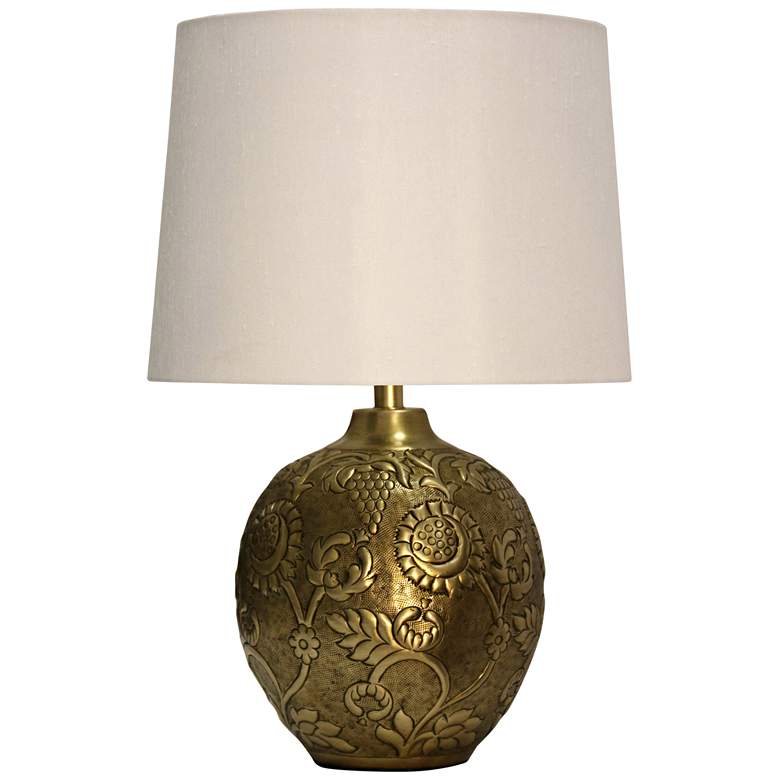 Image 1 Winton Antique Brass Floral Design Embossed Metal Table Lamp