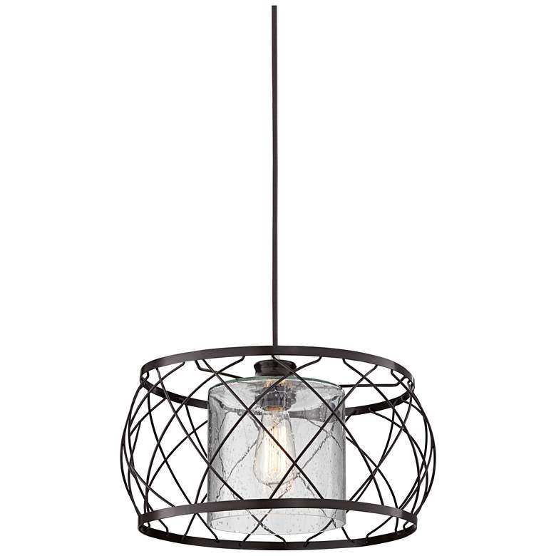 Image 1 Wire Cage 14" Metal and Clear Glass Pendant Light
