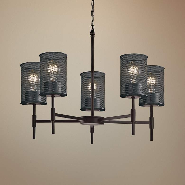 Image 1 Wire Mesh™ Union 24" Wide Matte Black 5-Light Chandelier
