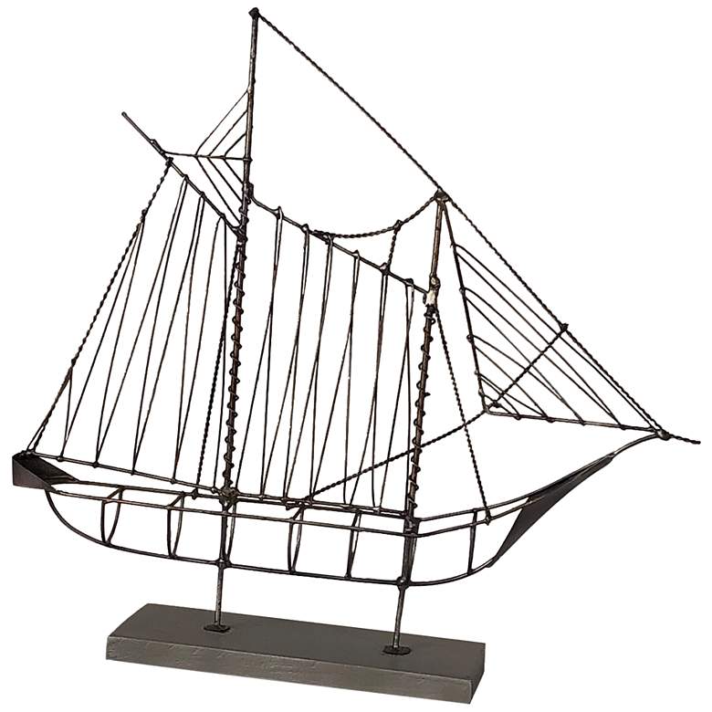 Image 1 Wire Sailboat 13 inch Wide Gray Iron Sculpture