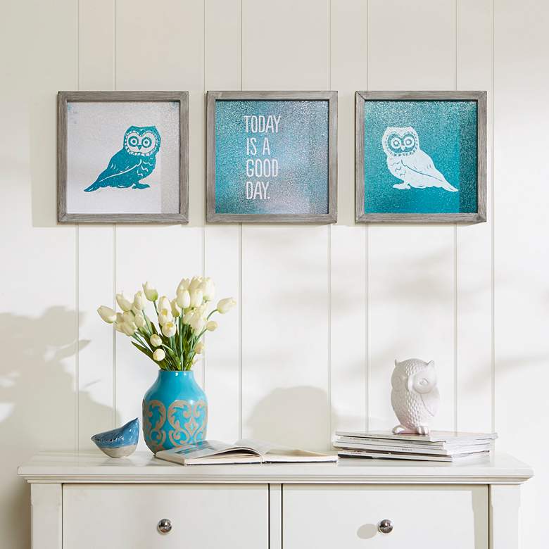 Image 1 Wise As An Owl 12 inch Square 3-Piece Framed Wall Art Set