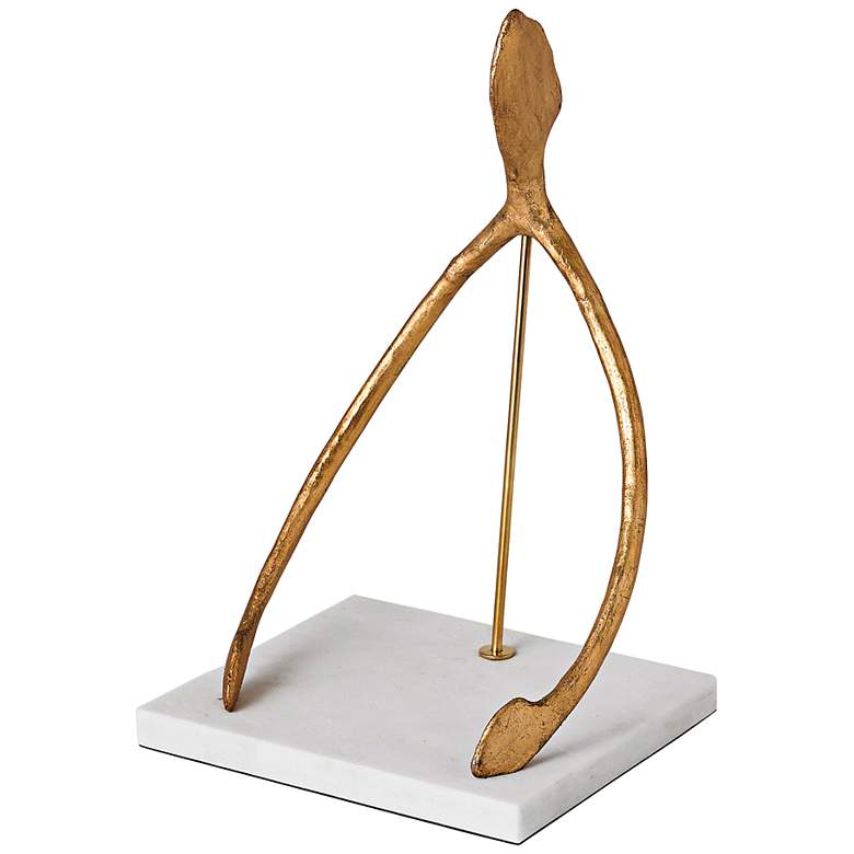 Image 1 Wishbone 19 1/2 inch High White Marble and Gold Leaf Sculpture