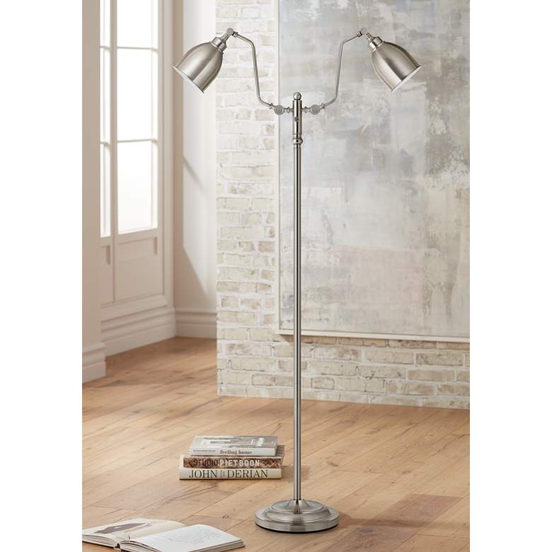 Image 1 Wolfert Brushed Steel Dual Round-Head Pharmacy Floor Lamp