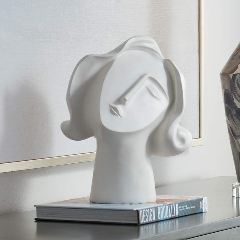 Image 1 Woman Head Matte White 12 inch High Bust Sculpture