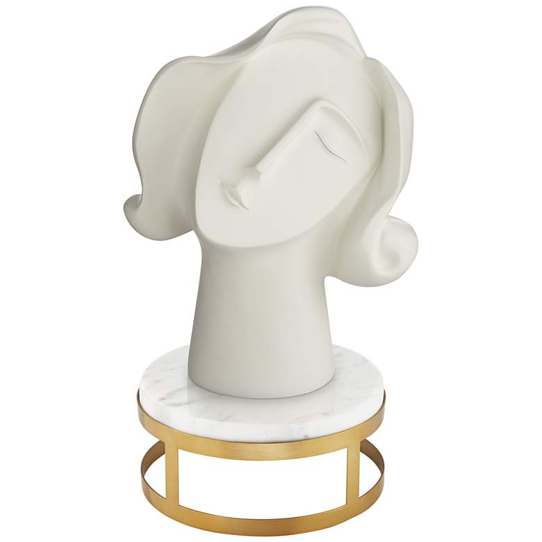 Image 1 Woman Head White 12"H Bust Sculpture With Brass Round Riser