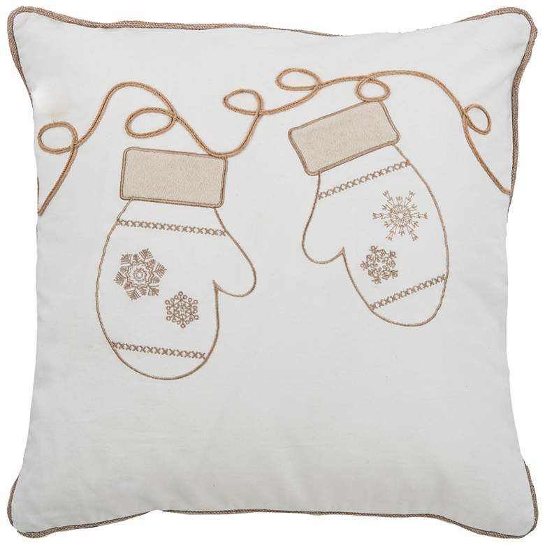 Image 1 Wonderland Ivory Snowflake Mittens 18 inch Square Throw Pillow